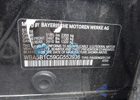 2016 BMW 535I z USA, uszkodzony, nr VIN WBA5B1C59GG553936